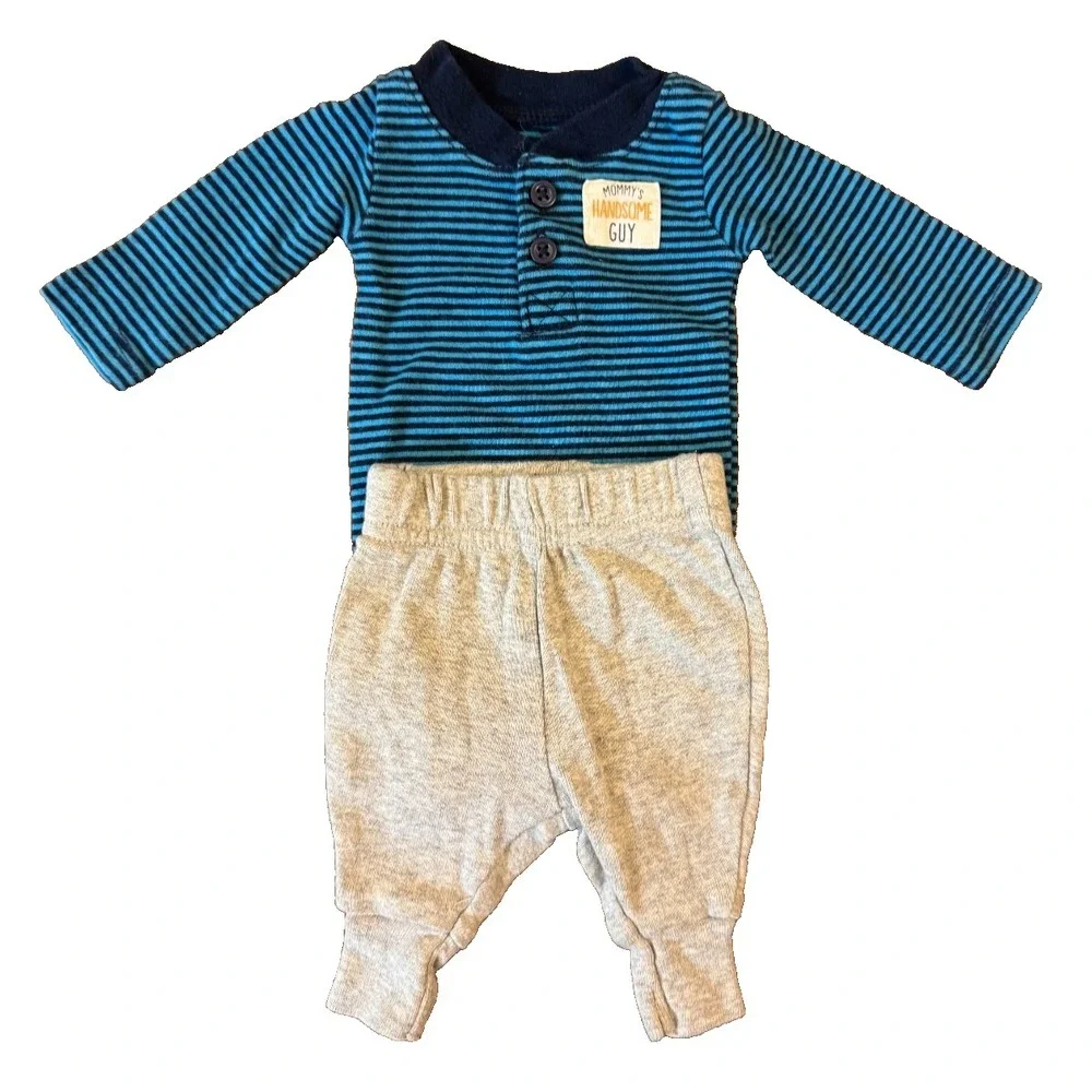 Carters Preemie Baby Boy Outfit Long Sleeved Shirt Pants Clothes Reborn Handsome